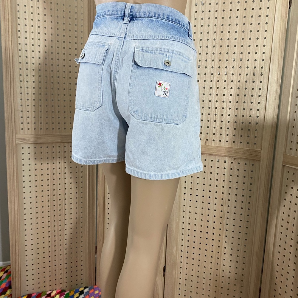 Vintage 90s Mickey Mouse Disney Light Wash Denim High Rise Mom Shorts Be… - Picture 6 of 16